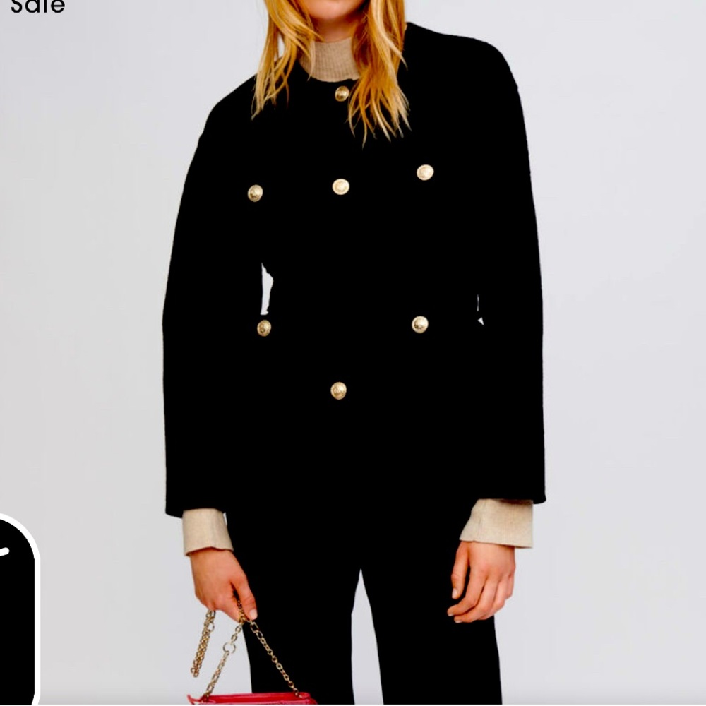Short black double faced wool blend coat